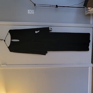 Eloquii Black Long Sleeve Wide Leg Jumpsuit Tie Waist V-Neck Jersey Knit Size 22